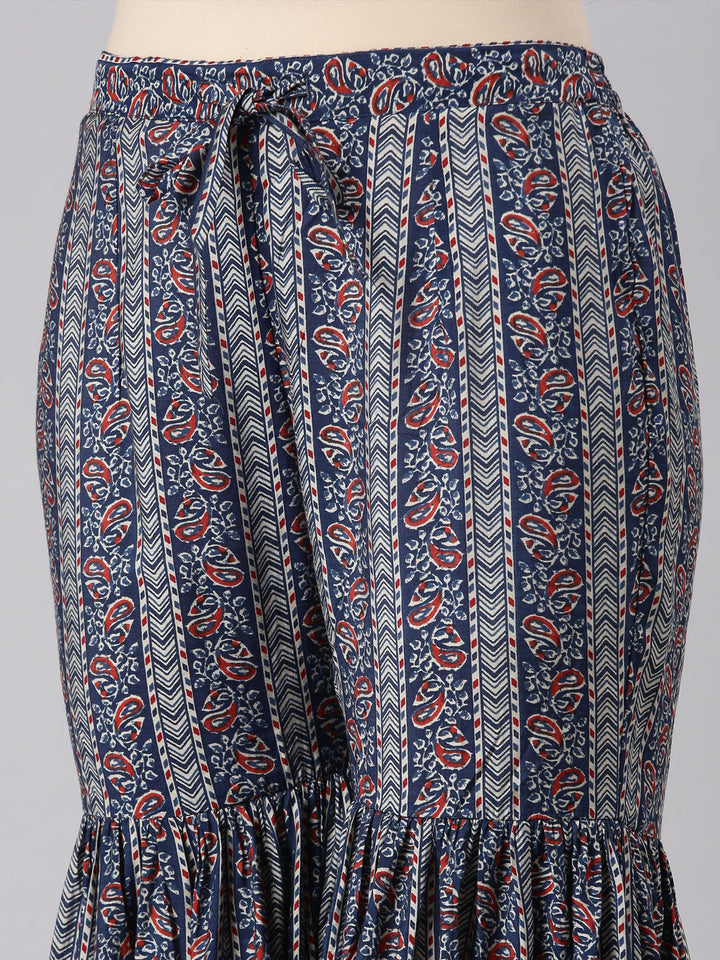 Neerus Blue anarkali suit set with sharara and dupatta - detail view 3