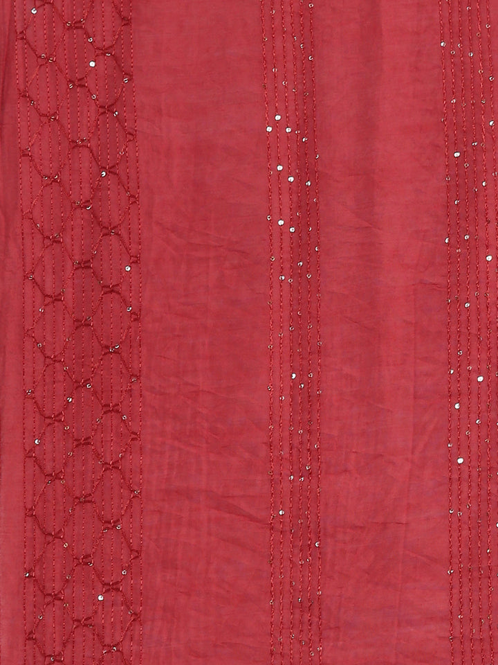 Neerus Red slub cotton printed suit set - detail view 5