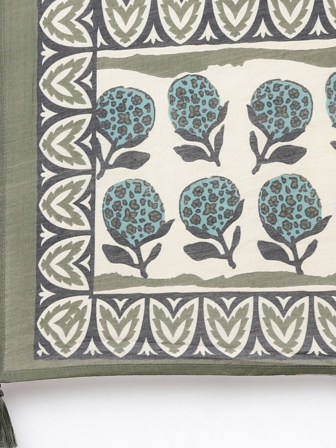Neerus Green raw silk printed kurta set with sharara and dupatta - detail view 4