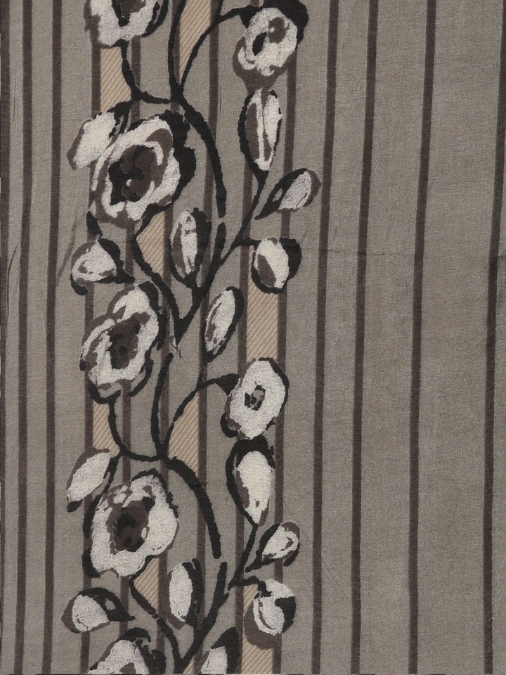 Neerus Grey printed straight kurta set with trouser and dupatta - detail view 4