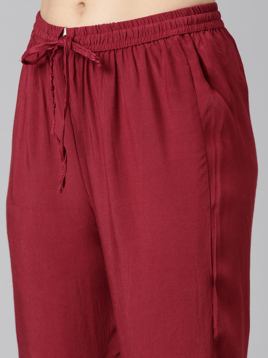 Neerus Maroon embroidered straight kurta set - detail view 3