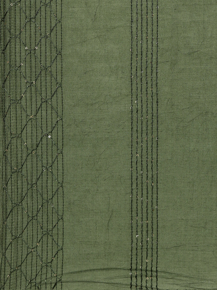 Neerus Green embroidered straight kurta set with trouser and dupatta - detail view 4
