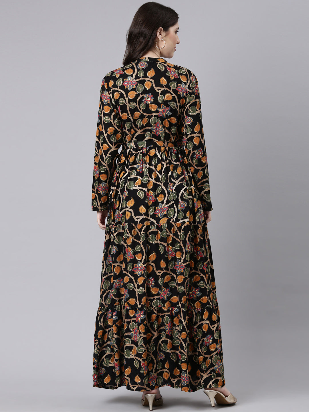Neerus Blue Rayon Printed Straight Dress - side view