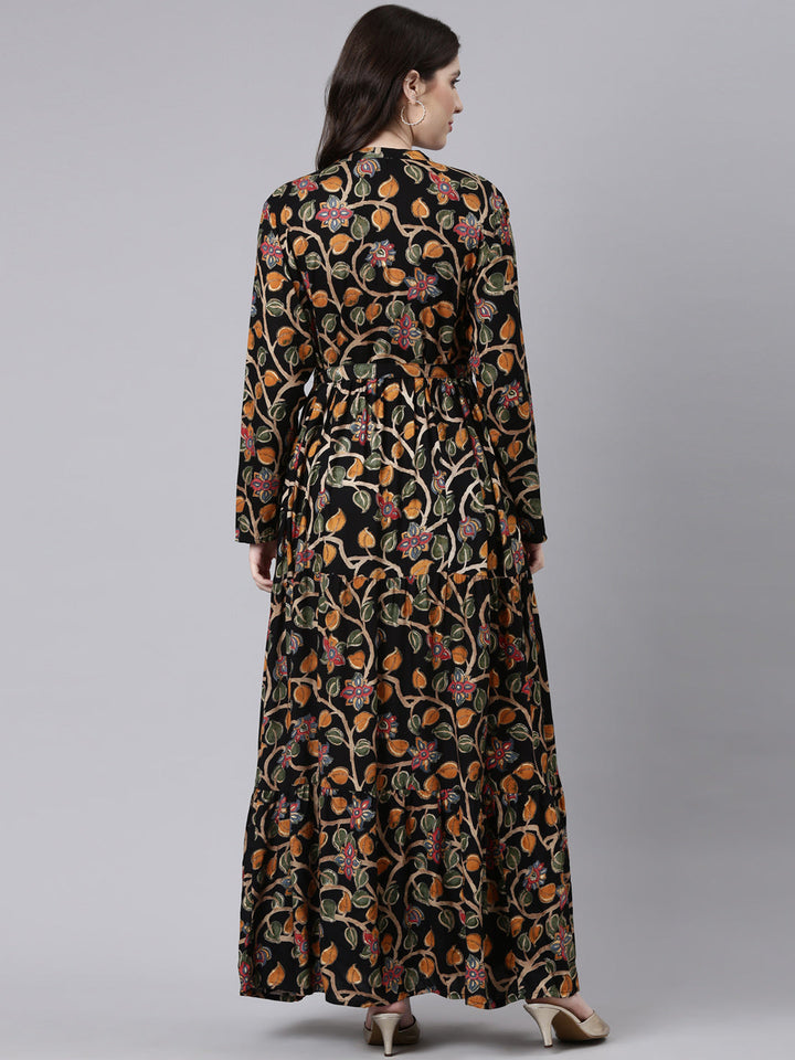 Neerus Blue Rayon Printed Straight Dress - side view