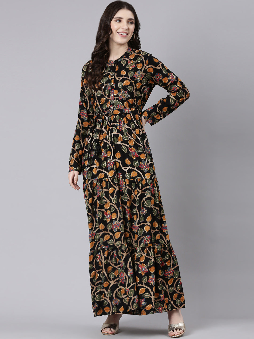 Neerus Blue Rayon Printed Straight Dress - detail view 2