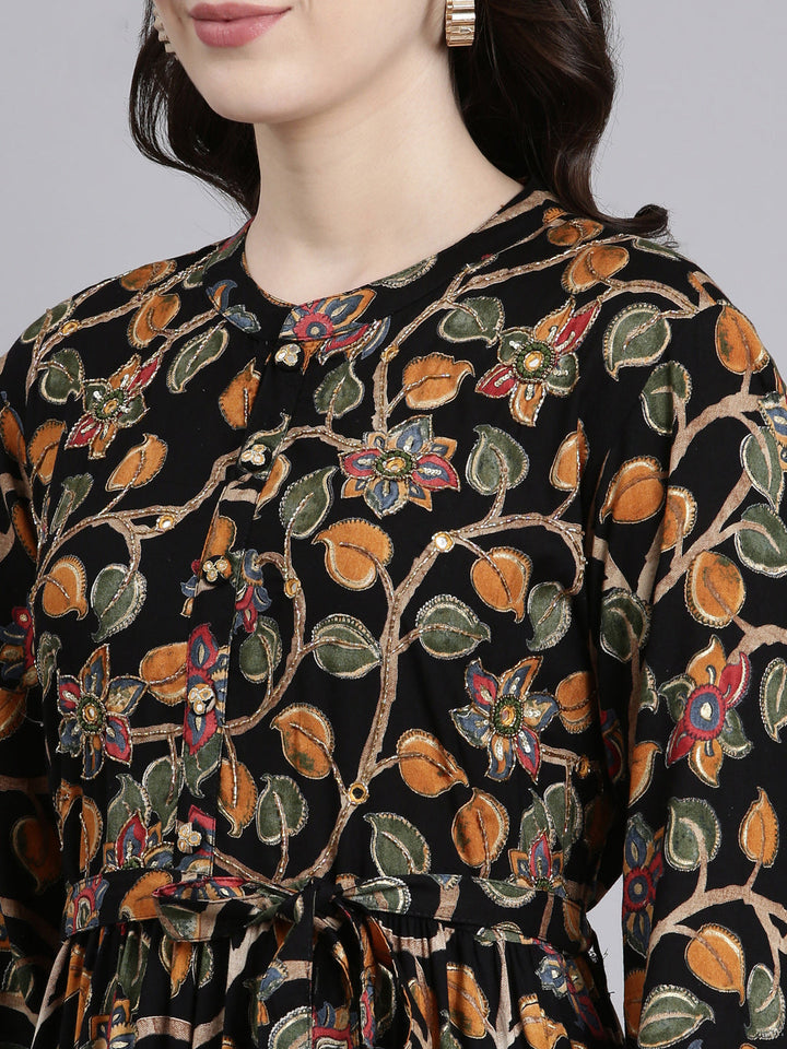 Neerus Blue Rayon Printed Straight Dress - detail view 1
