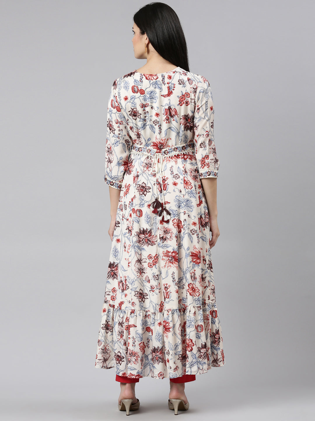 Neerus White Shantoon printed maxi dress - side view