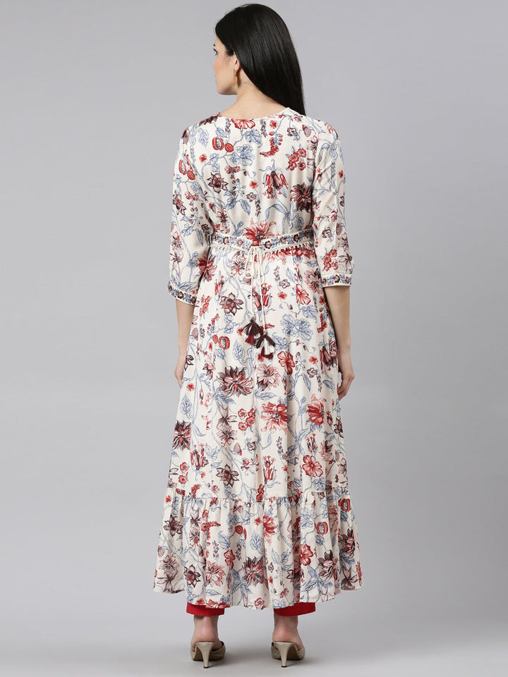 Neerus White Shantoon printed maxi dress - side view