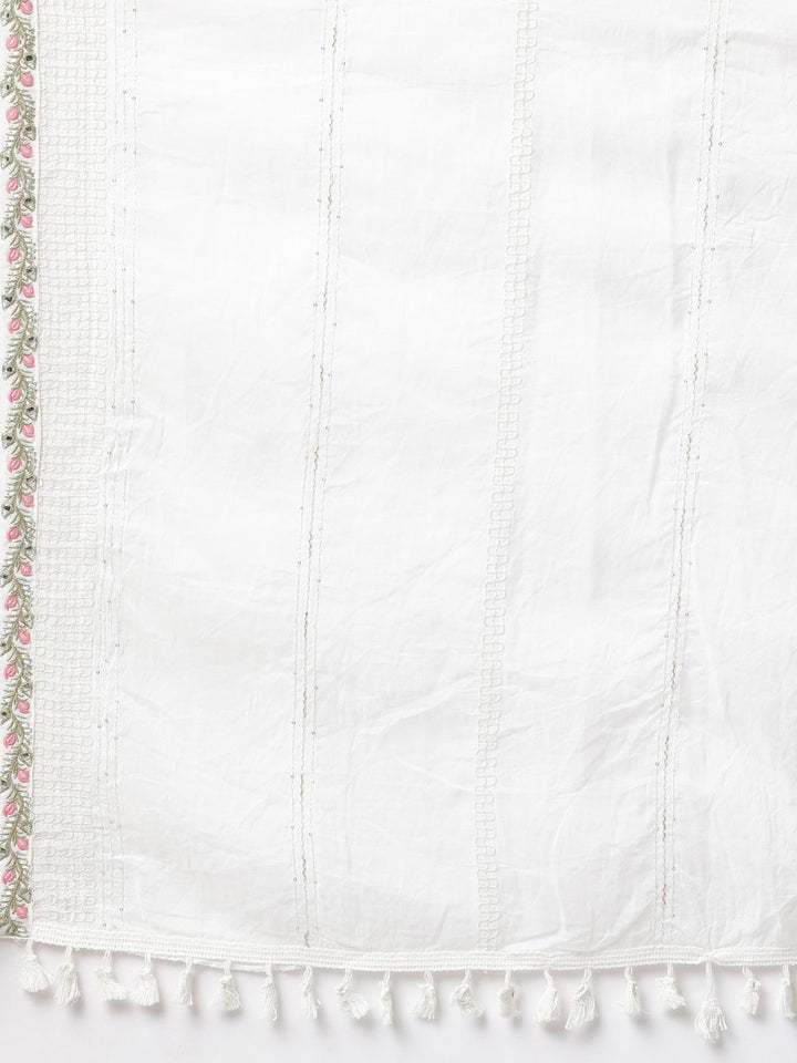 Neerus White Panelled Straight Yoke Design Kurta And Palazzos With Dupatta