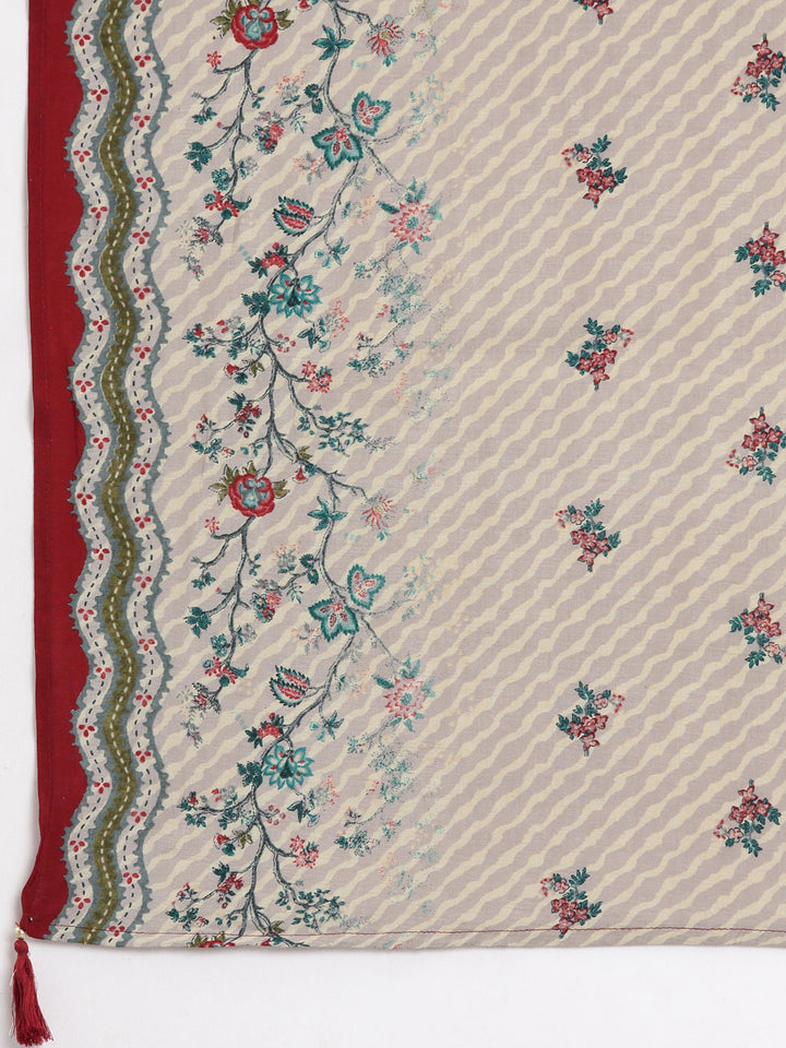 Neerus Maroon anarkali suit set with sharara and dupatta - detail view 4