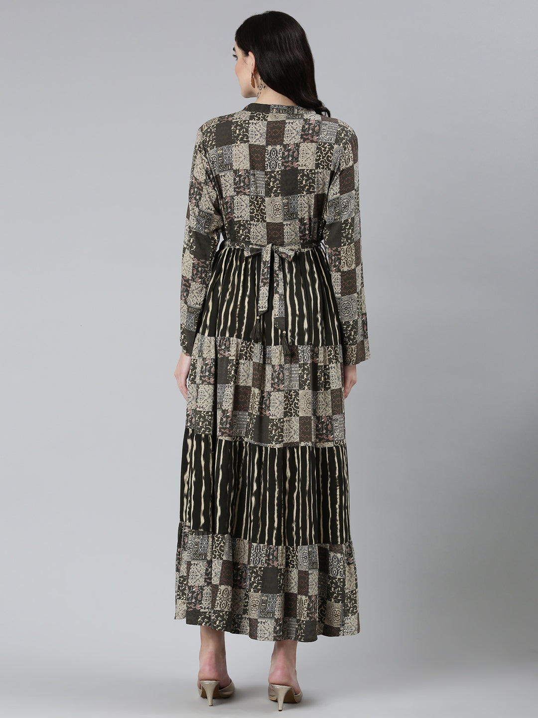 Neerus Green Printed Chevron Straight Dress - side view
