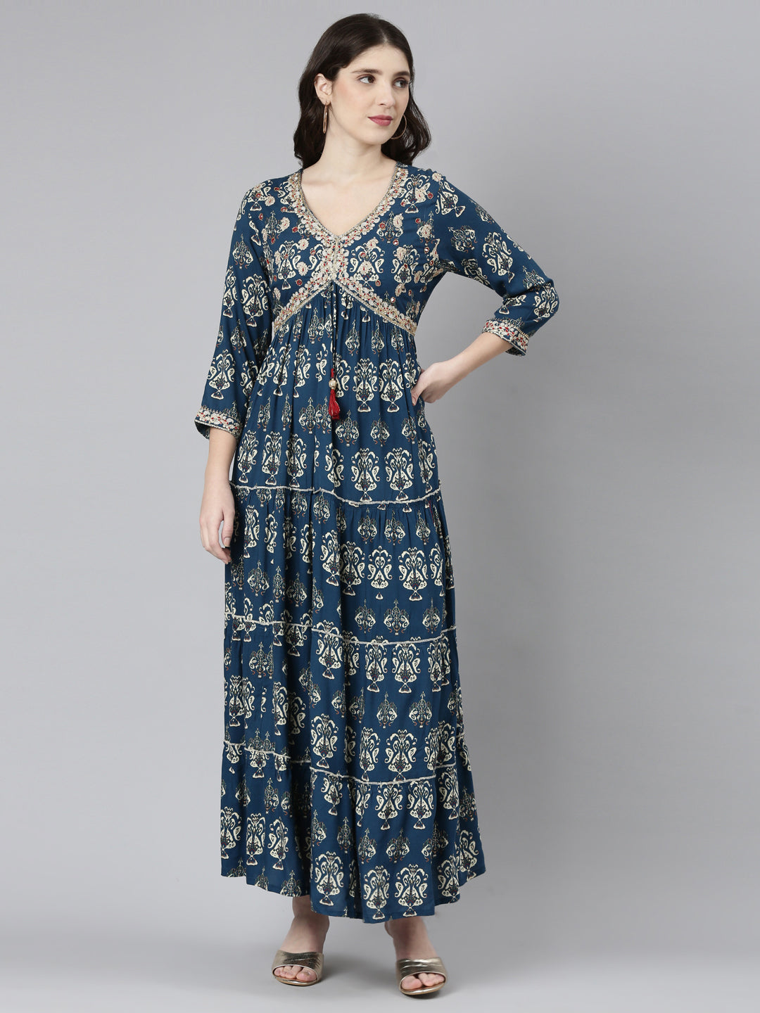 Neerus Blue printed straight dress - front view