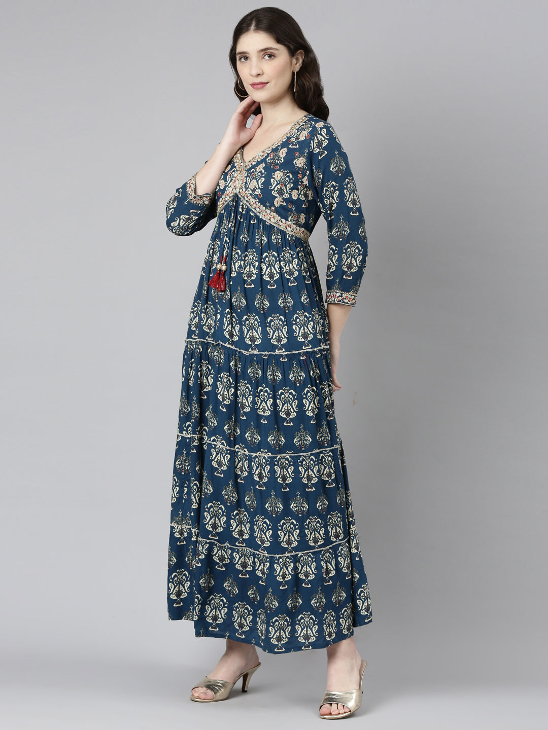 Neerus Blue printed straight dress - back view