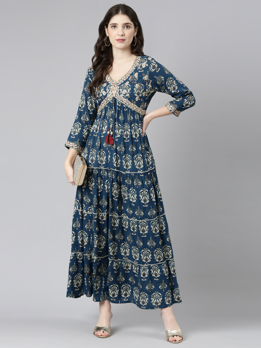 Neerus Blue printed straight dress - detail view 2