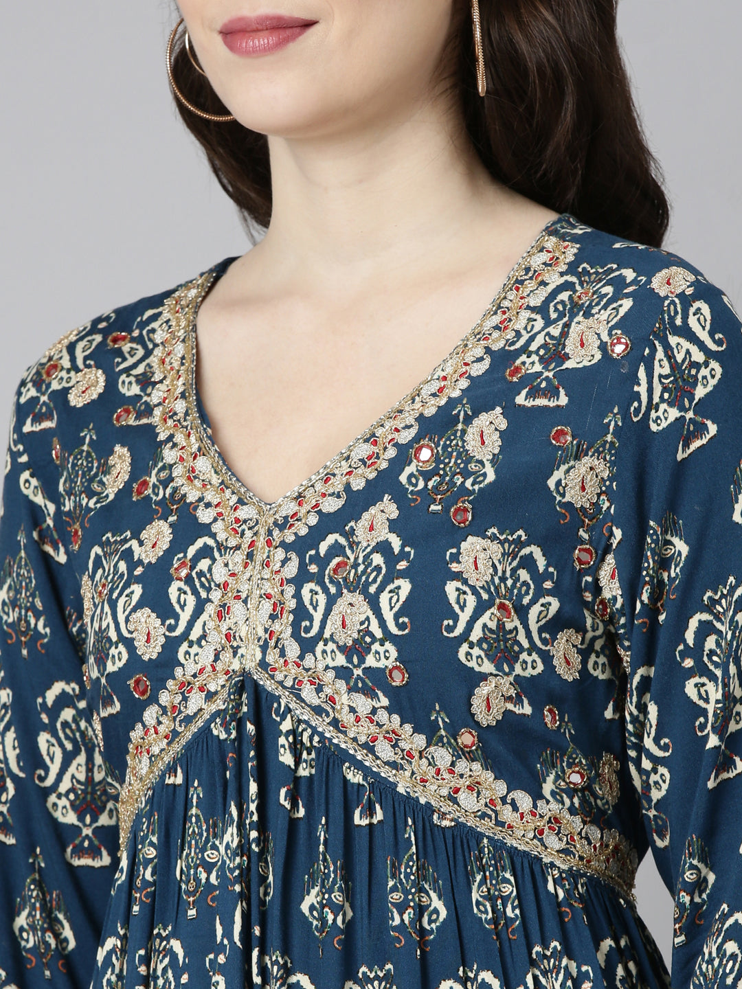 Neerus Blue printed straight dress - detail view 1