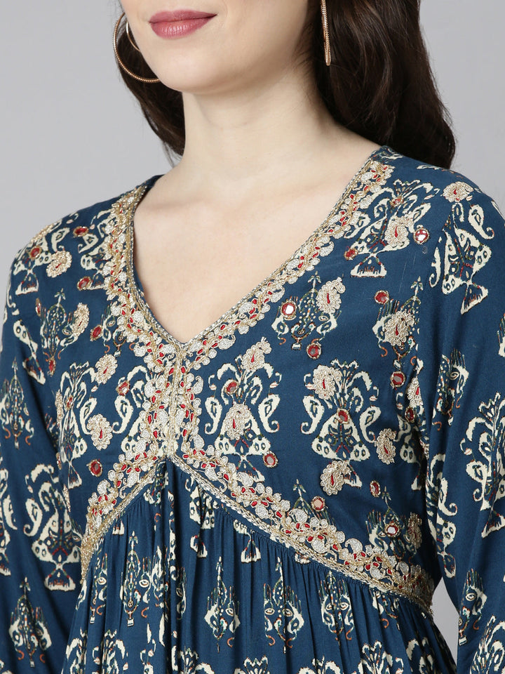 Neerus Blue printed straight dress - detail view 1