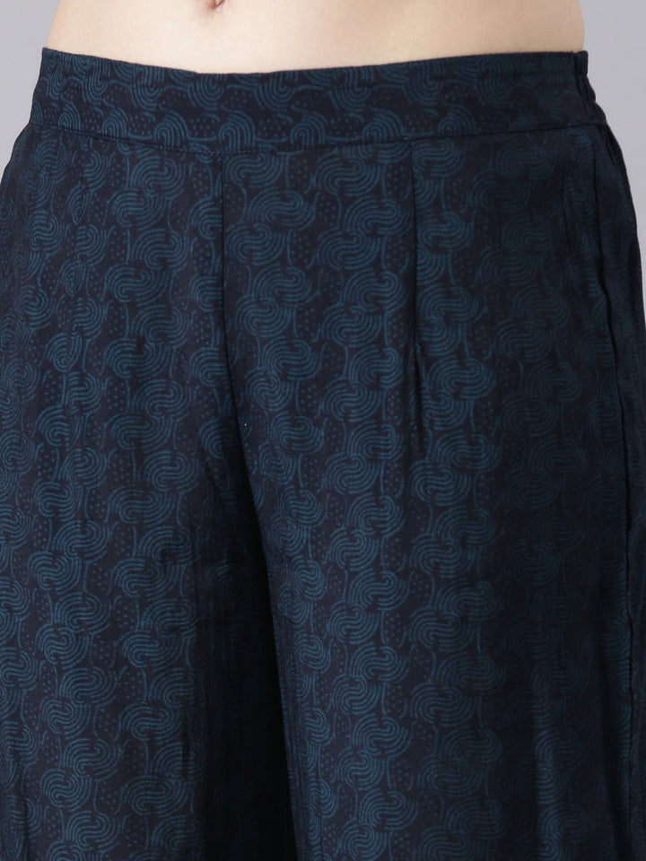 Neerus Blue Model Curved Casual Floral Kurta and Trouser with Dupatta