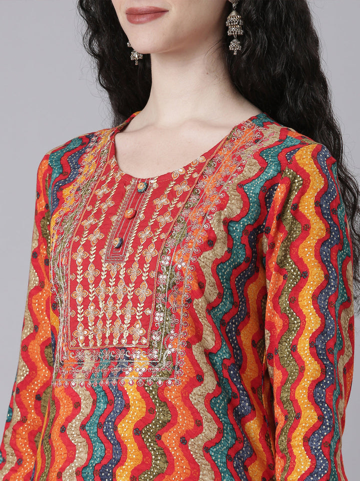 Neerus Multi Printed Straight Kurta and Palazzos With Dupatta