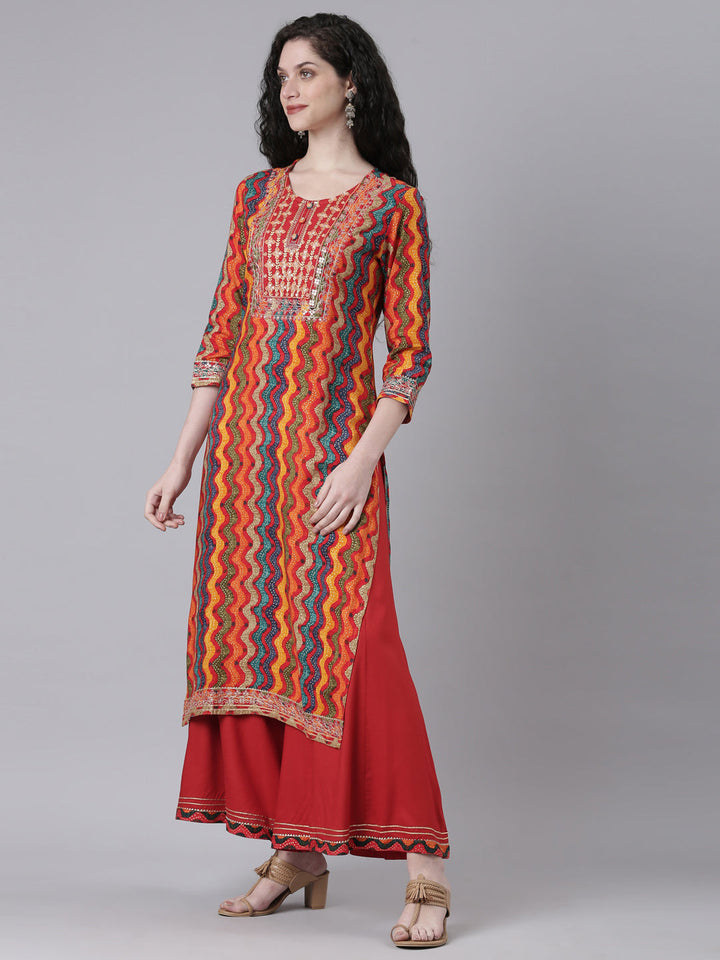 Neerus Multi Printed Straight Kurta and Palazzos With Dupatta
