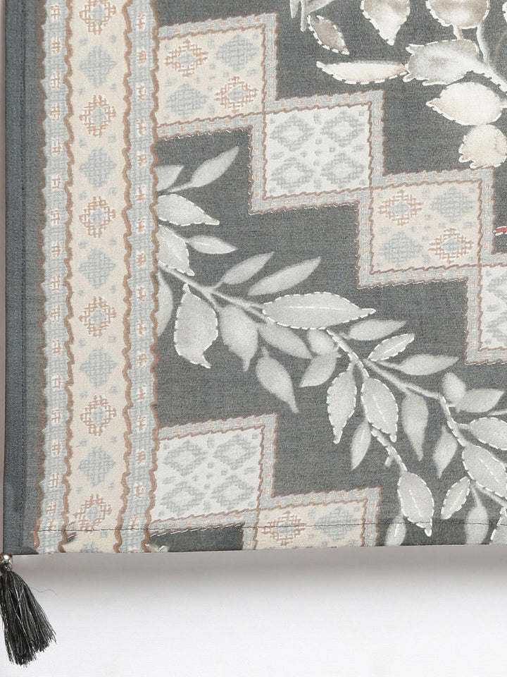 Neerus Grey printed straight kurta set with dupatta - detail view 4