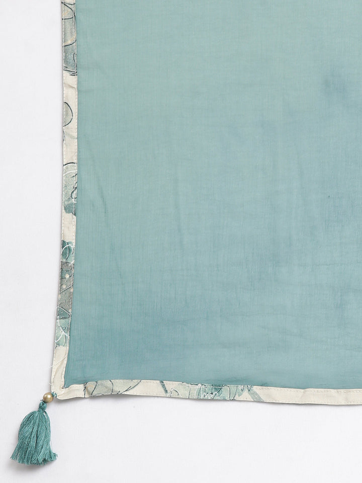 Neerus Green muslin printed floral suit set - detail view 5