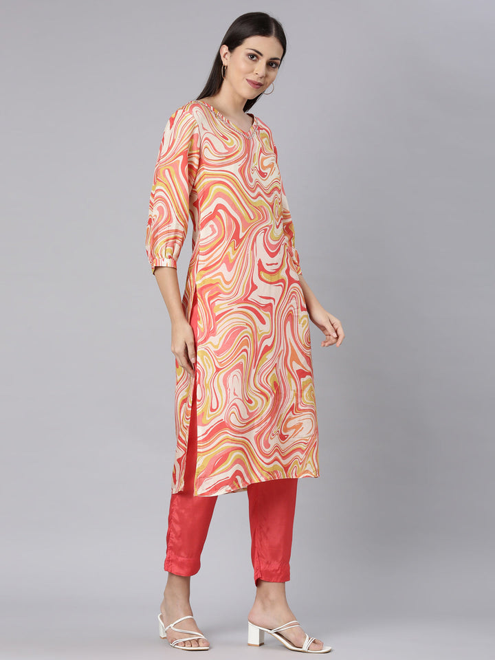 Neerus White muslin straight kurta set - side view