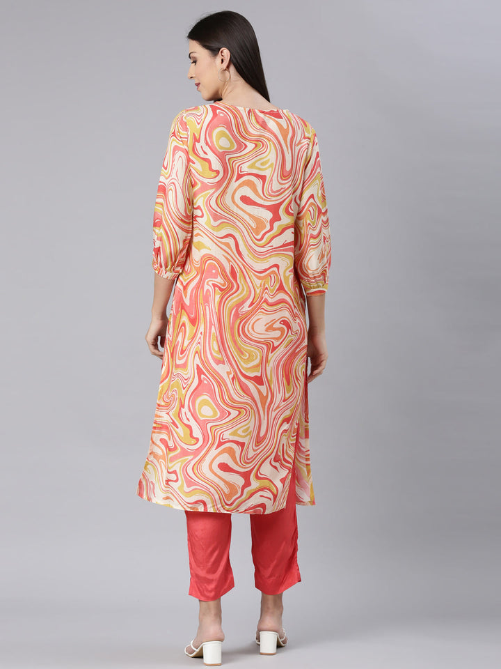 Neerus White muslin straight kurta set - detail view 1