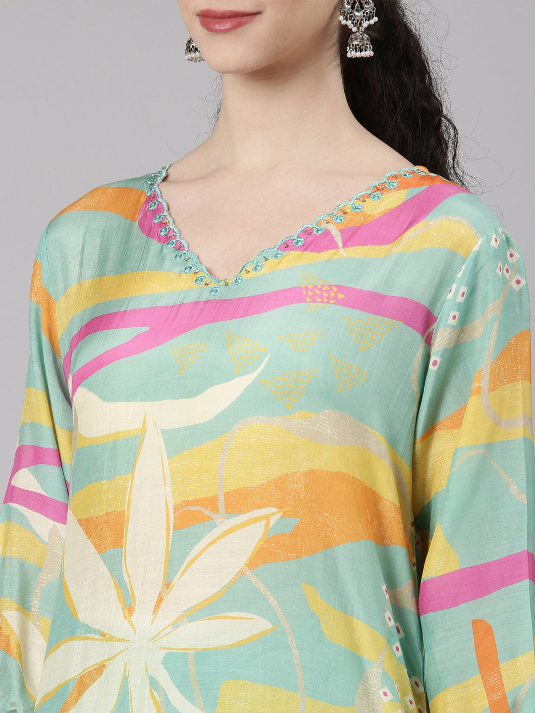 Neerus Blue muslin printed kurta set - detail view 2