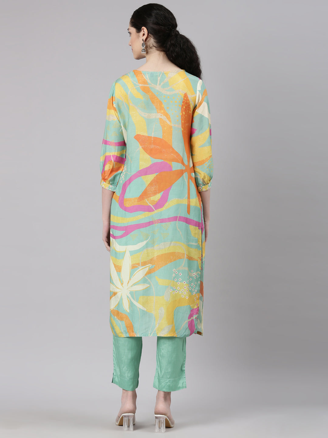 Neerus Blue muslin printed kurta set - detail view 1