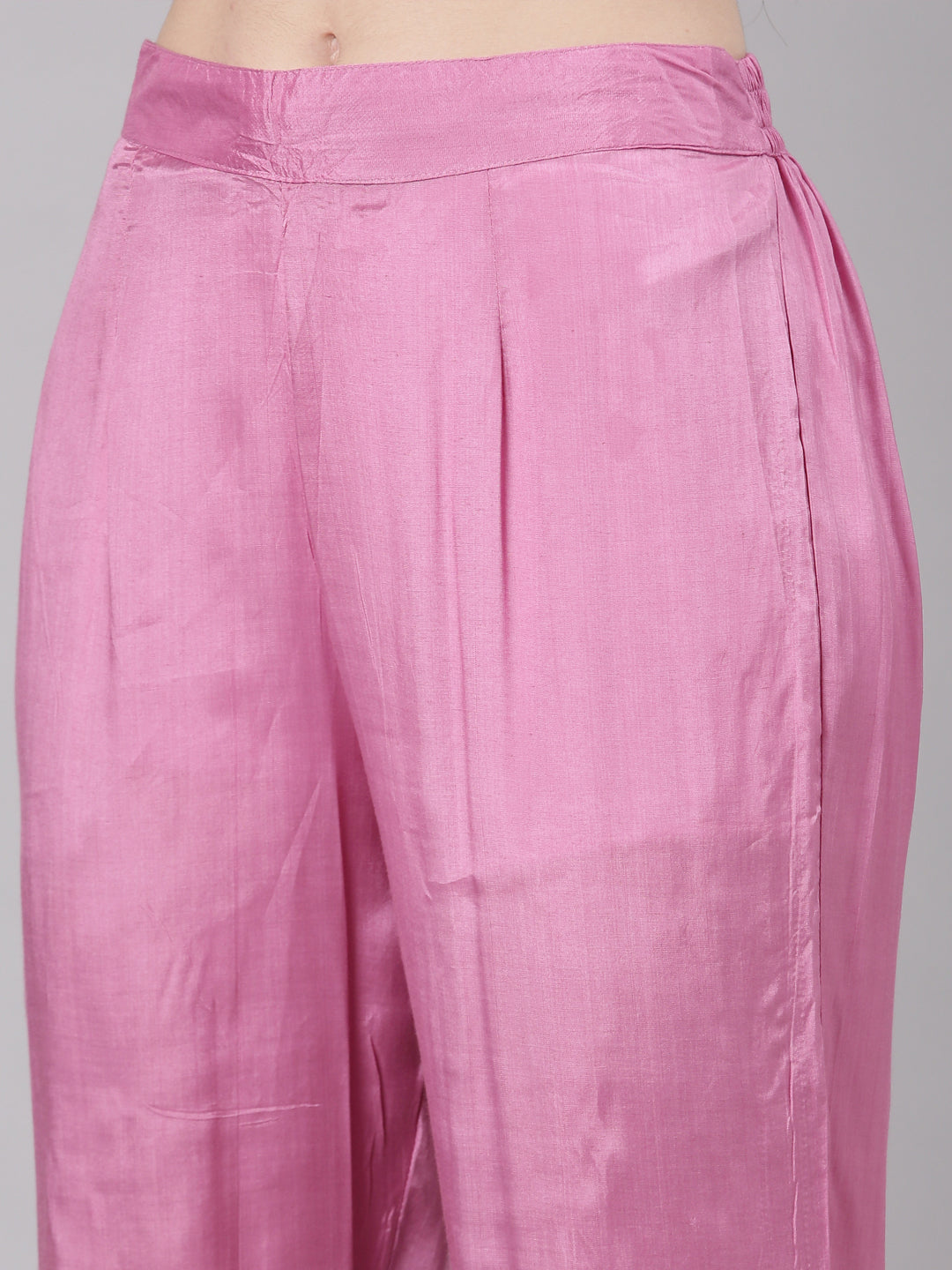 Neerus Pink muslin printed kurta set with trouser - detail view 4