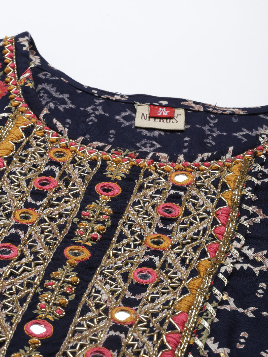Neerus Blue rayon straight kurta - back view