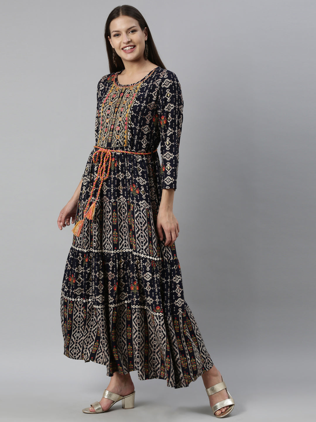 Neerus Blue rayon straight kurta - side view