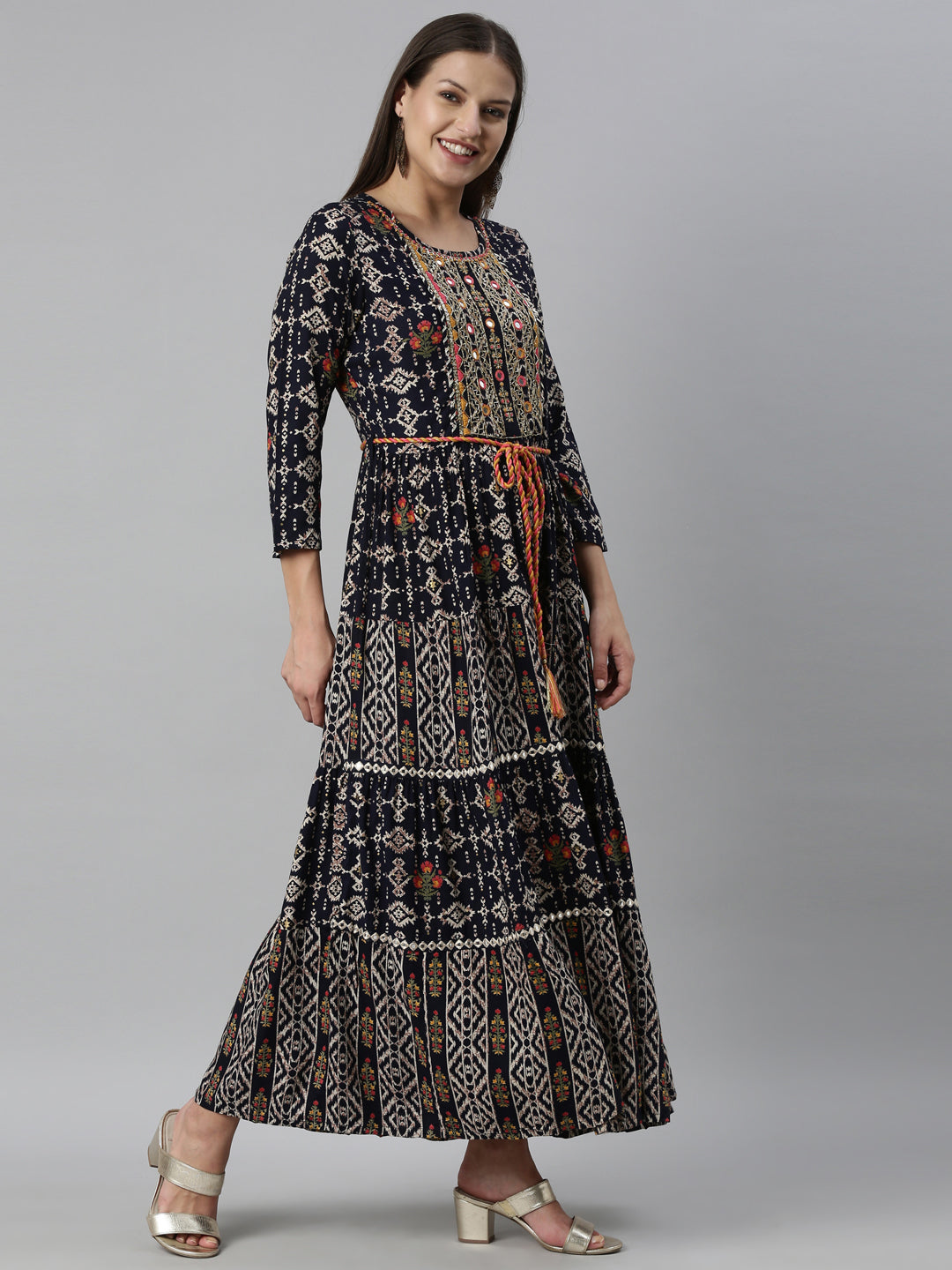 Neerus Blue rayon straight kurta - detail view 1