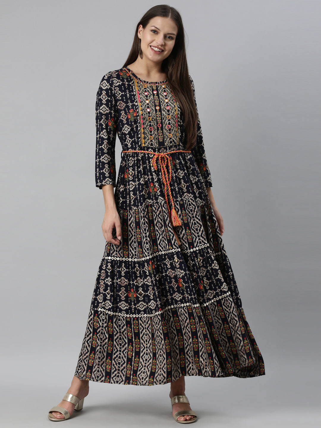 Neerus Blue rayon straight kurta - detail view 3