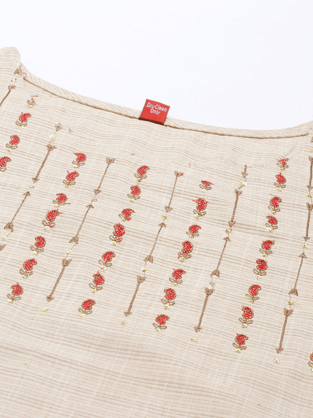 Neerus Beige cotton solid kurti - back view