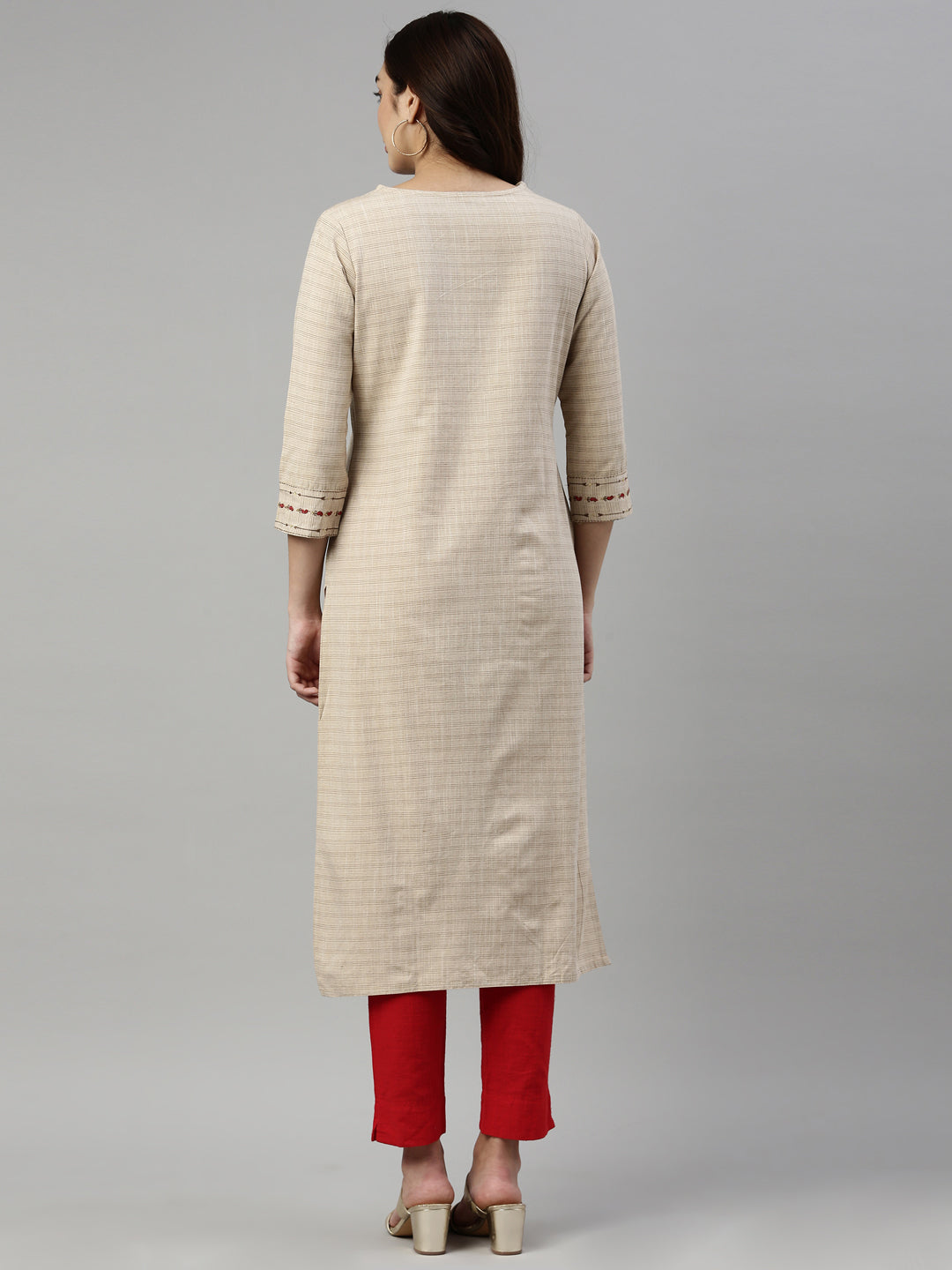 Neerus Beige cotton solid kurti - detail view 2
