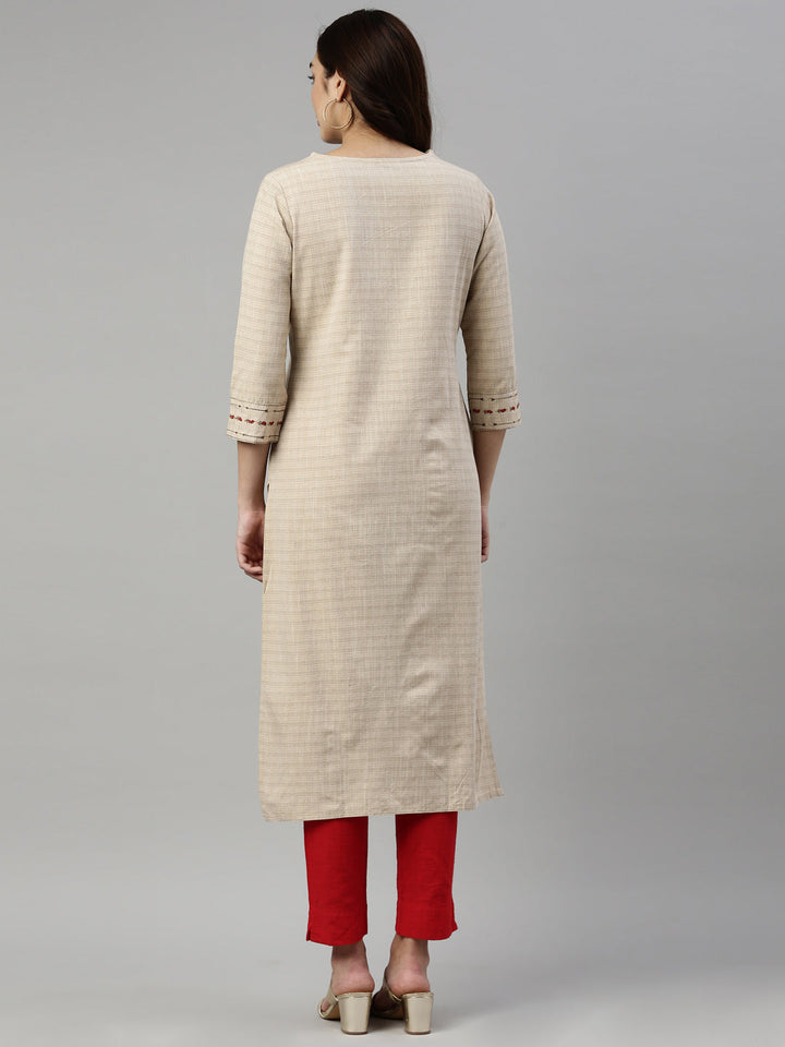 Neerus Beige cotton solid kurti - detail view 2