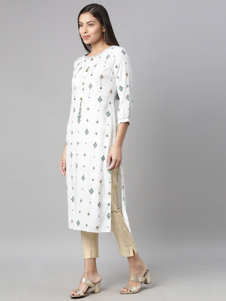 Neerus Blue Viscose Rayon Printed Kurti Geometric Straight - side view