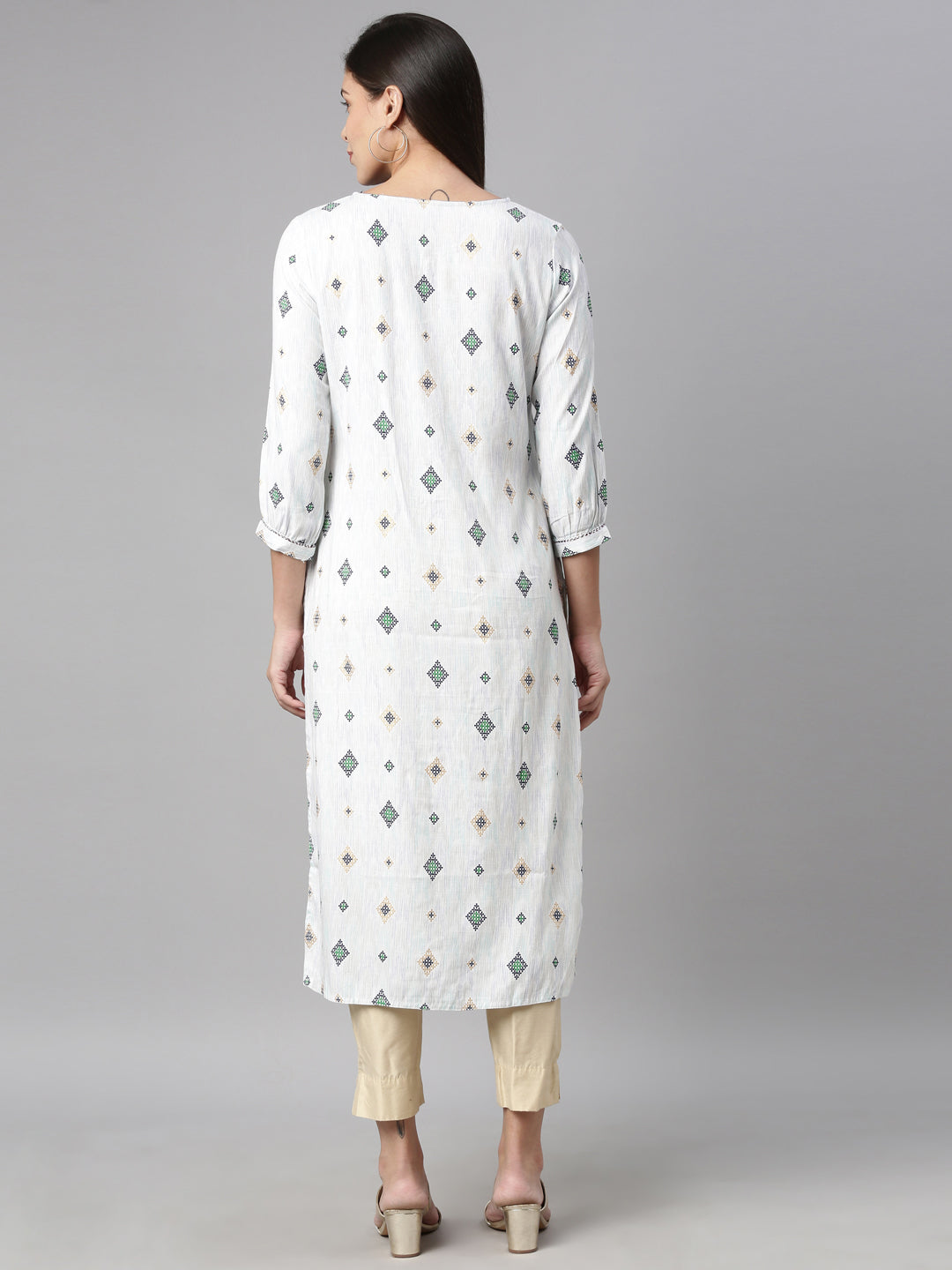 Neerus Blue Viscose Rayon Printed Kurti Geometric Straight - detail view 2