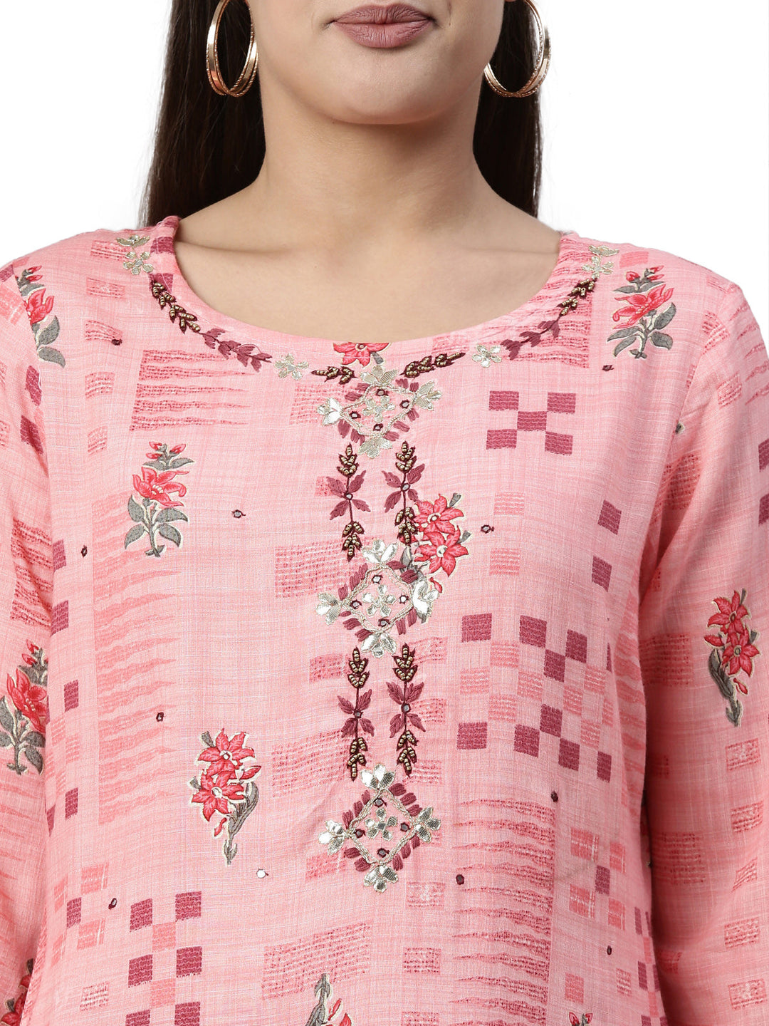 Neerus Pink rayon straight kurta set - back view
