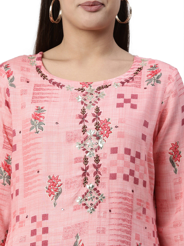 Neerus Pink rayon straight kurta set - back view