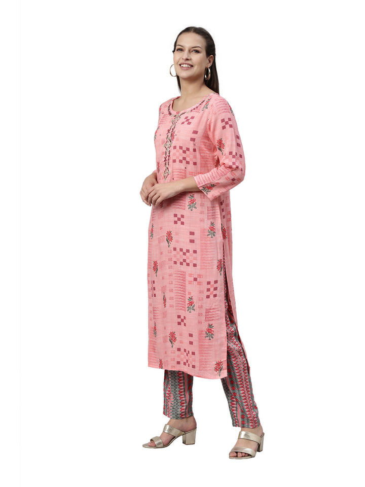 Neerus Pink rayon straight kurta set - side view