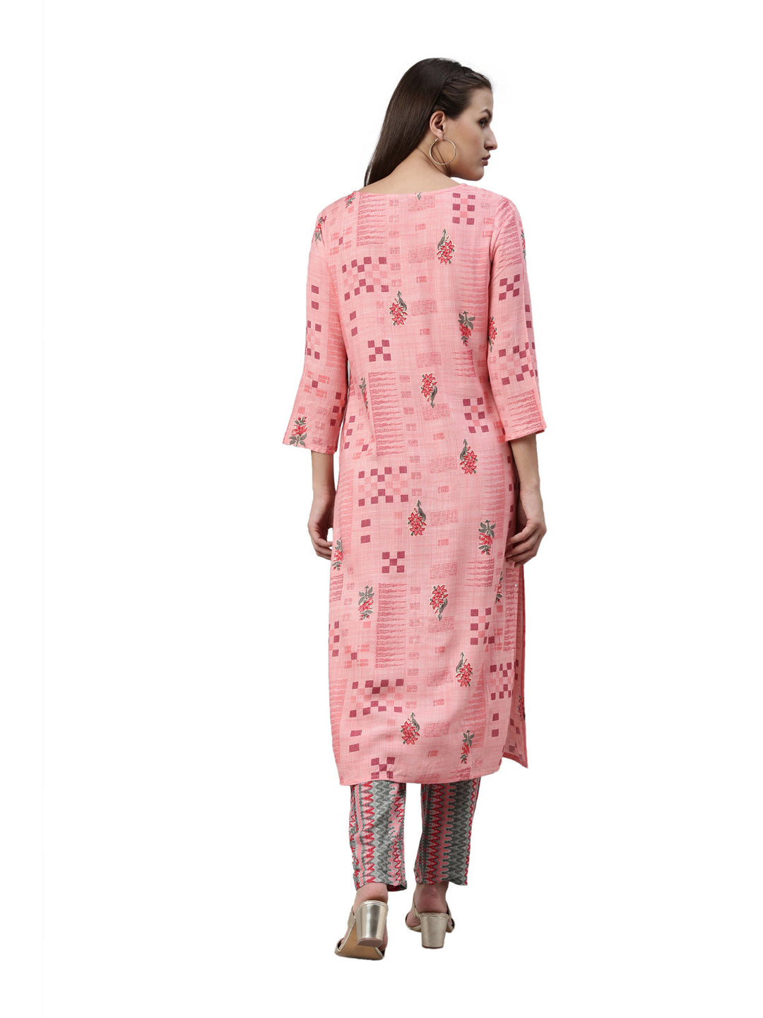 Neerus Pink rayon straight kurta set - detail view 2