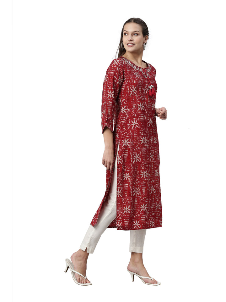 Neerus Maroon rayon solid kurti - detail view 1