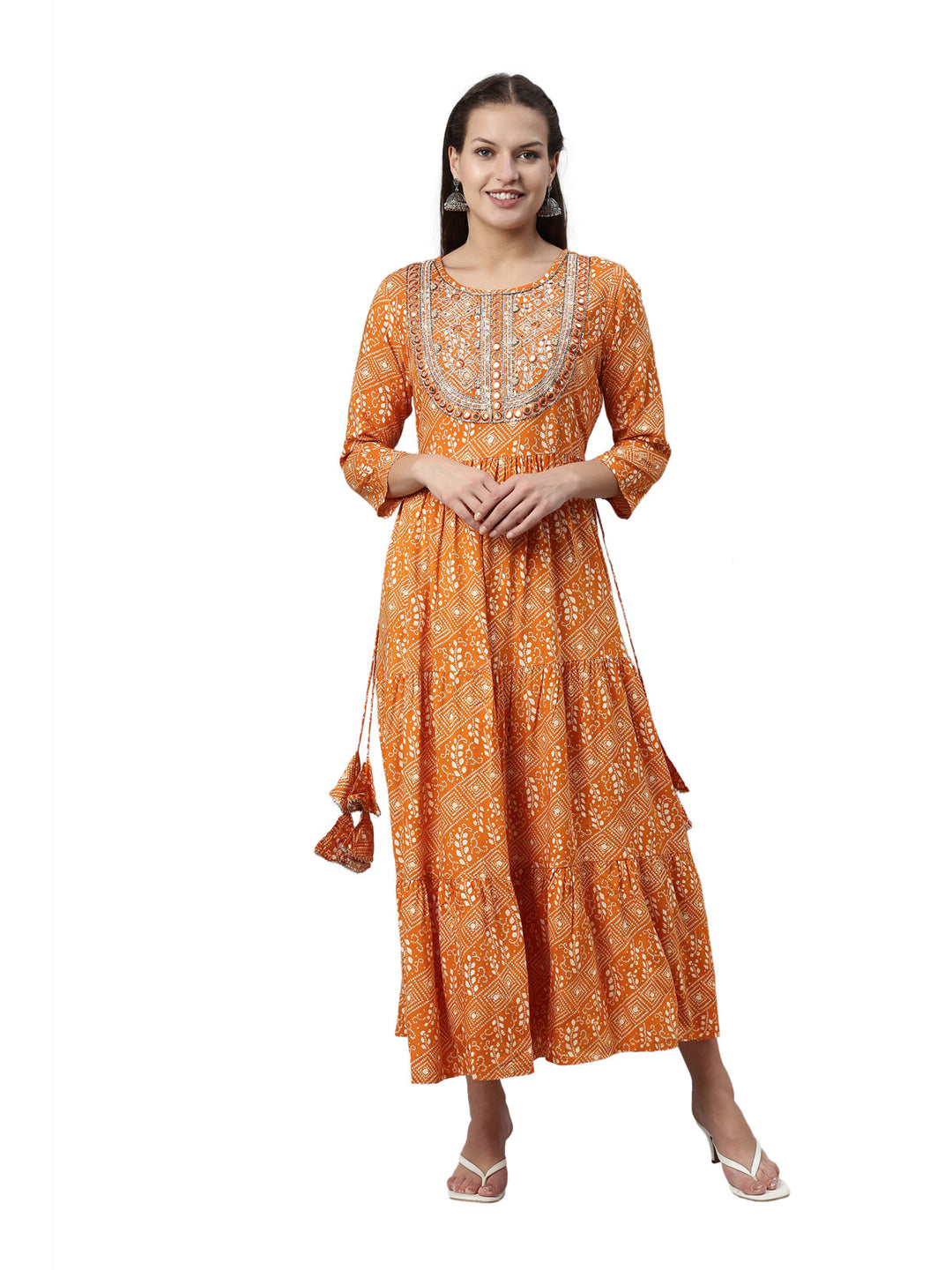 Neerus Yellow rayon solid kurta - front view