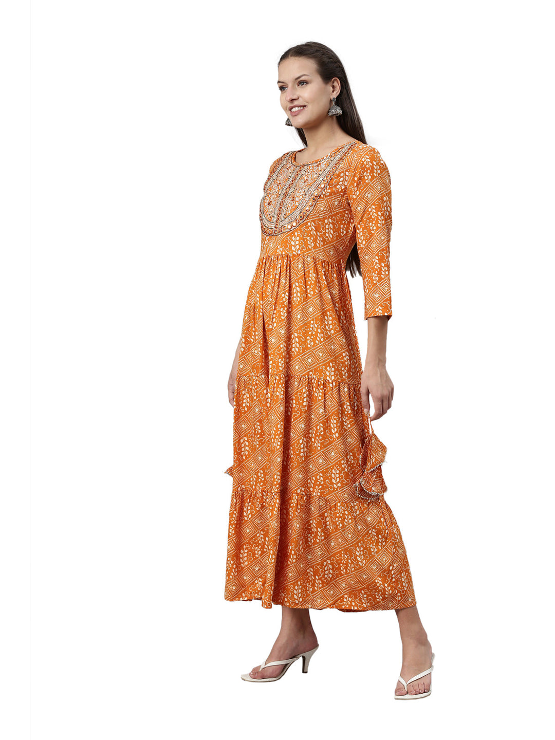 Neerus Yellow rayon solid kurta - side view