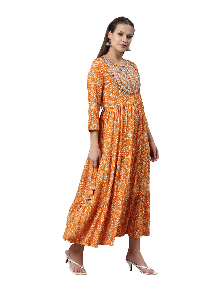 Neerus Yellow rayon solid kurta - detail view 1