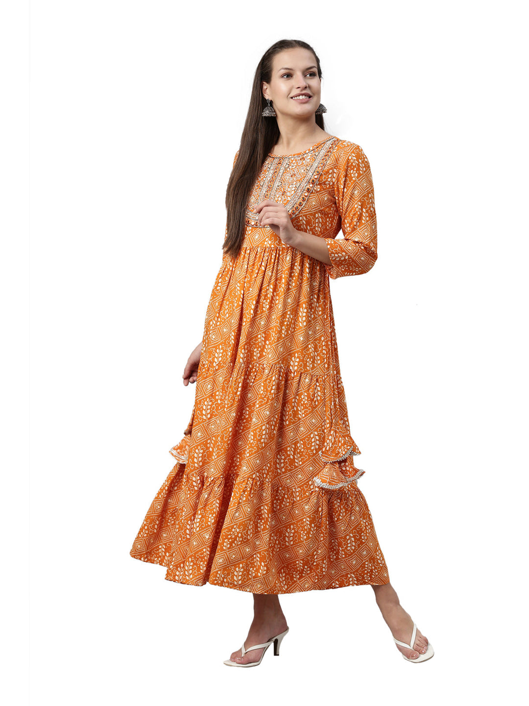 Neerus Yellow rayon solid kurta - detail view 3