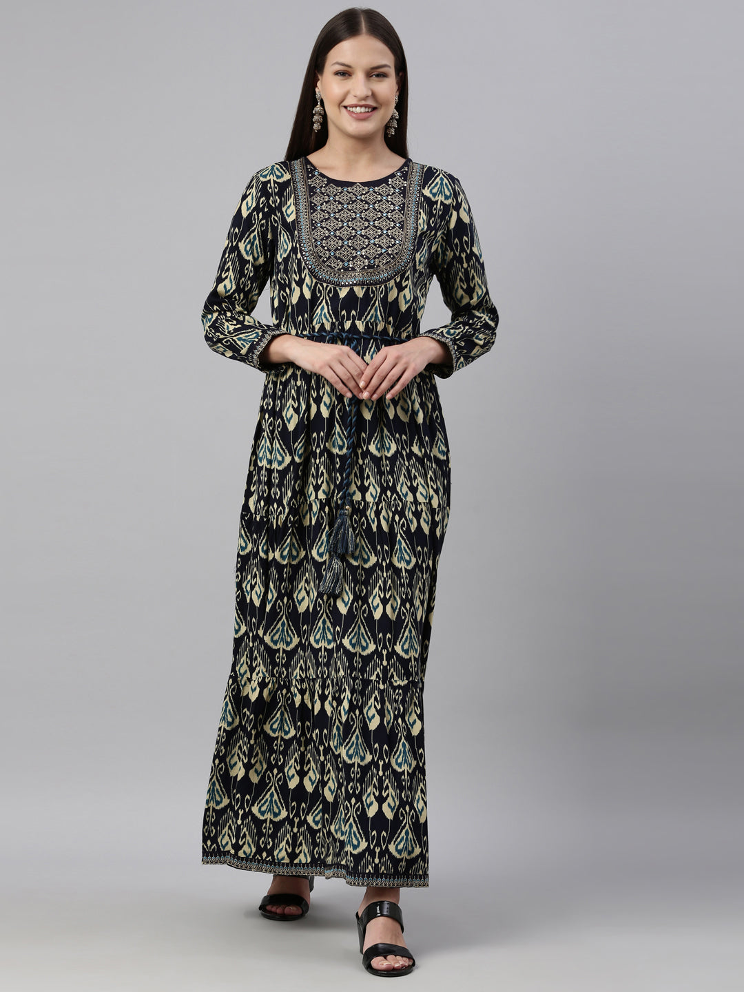 Neerus Blue rayon solid kurta - front view