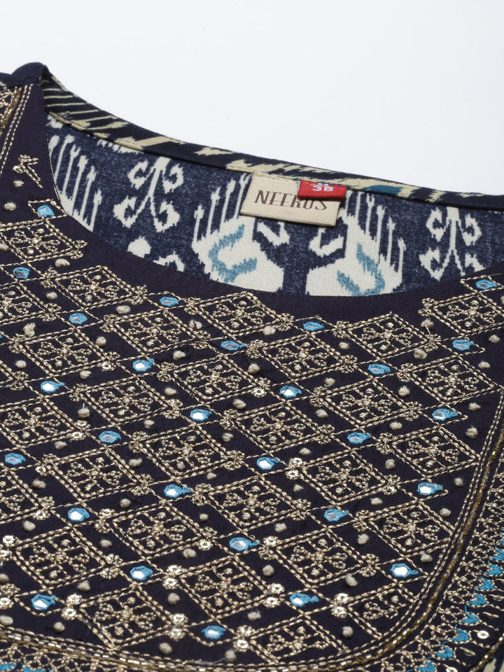 Neerus Blue rayon solid kurta - back view